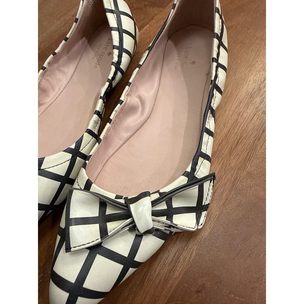 Kate Spade Suki Bow Pointed Toe Flats — Black & White Windowpane Plaid, Size 9.5 - Picture 3 of 7